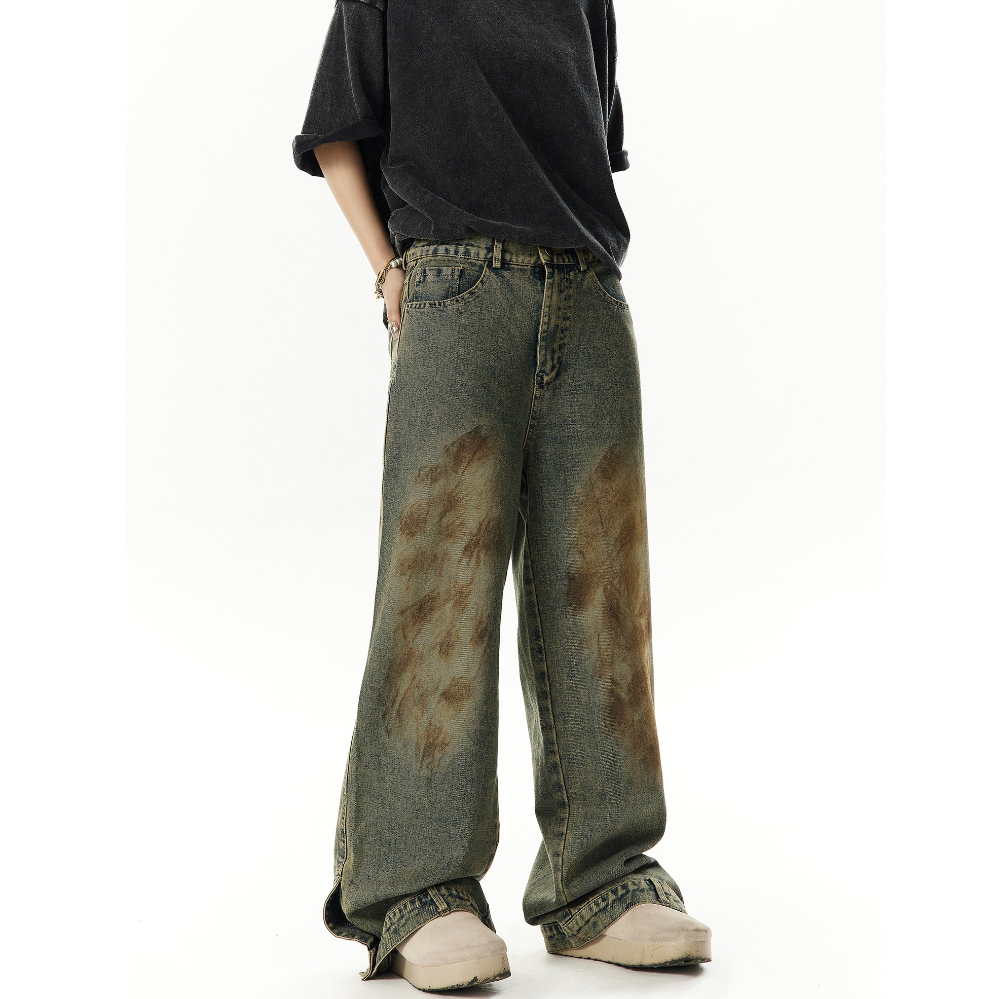 Wasteland Style Distressed Wide-leg Jeans HG7022