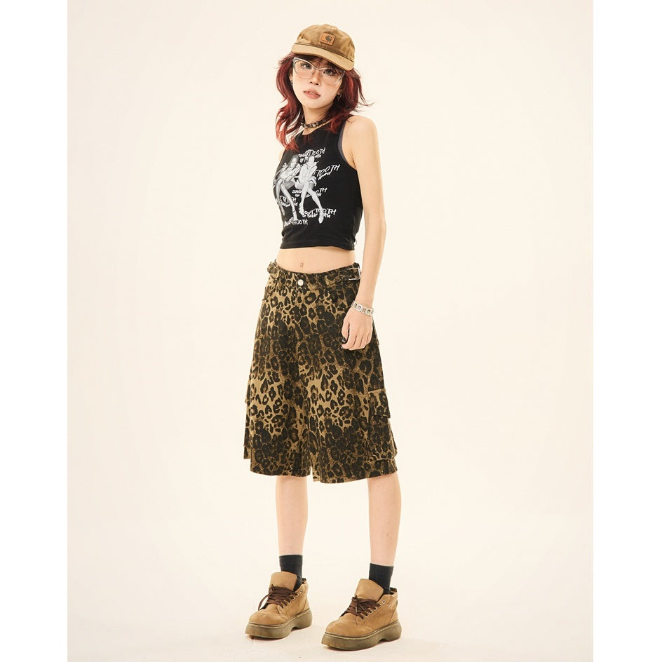 Leopard Print Loose Cropped Cargo Pants MW9266