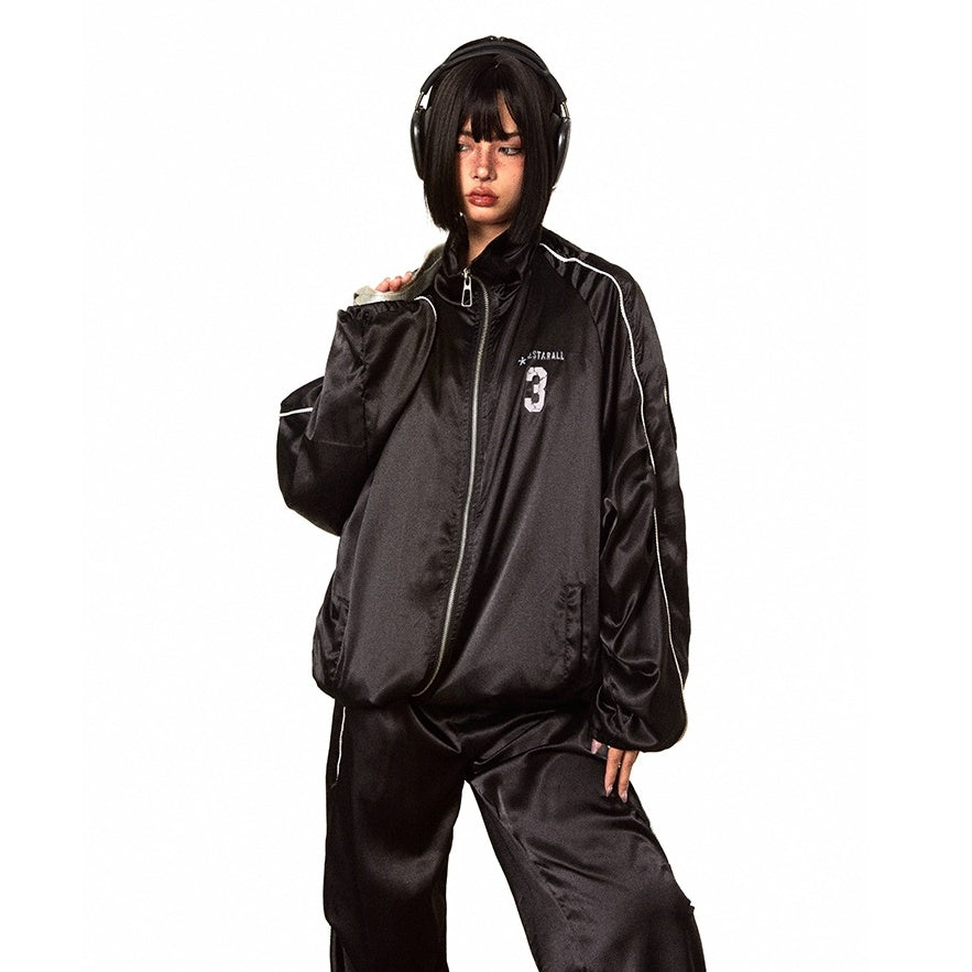 Lace Stitch Sporty Shiny Zipper Jacket & Track Pants BB7034