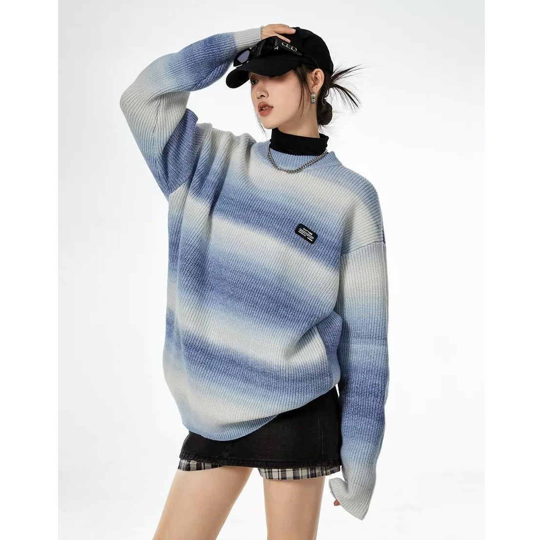 Gradation Border Crew Neck Loose Sweater MW9523