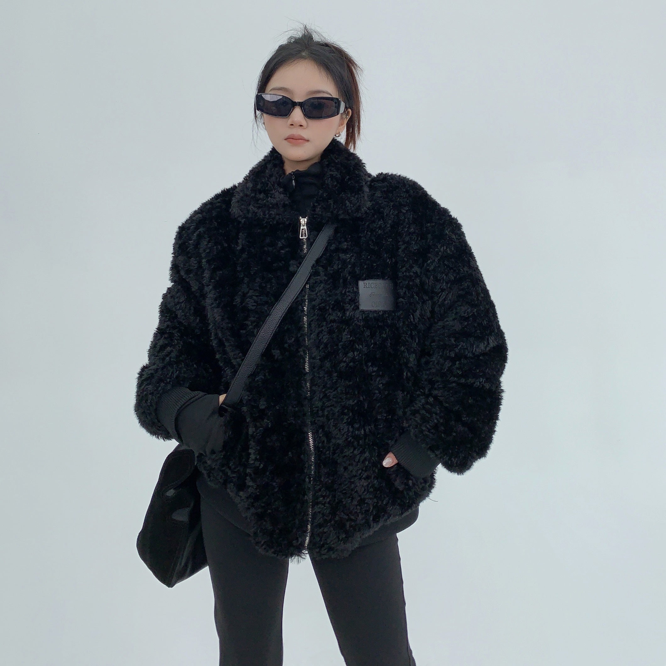 Imitation Fur Quilting Zipper Jacket MW9598