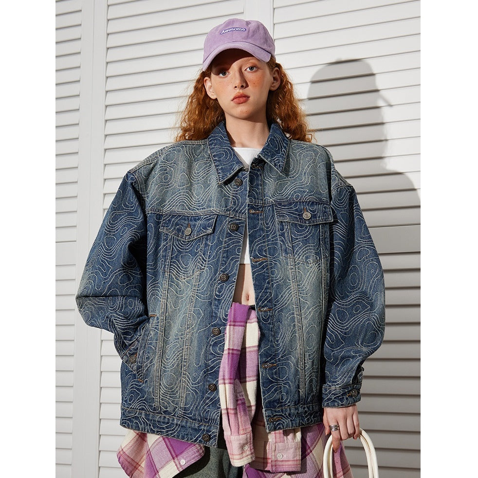 Geometry Pattern Embroidered Denim Jacket BT7024