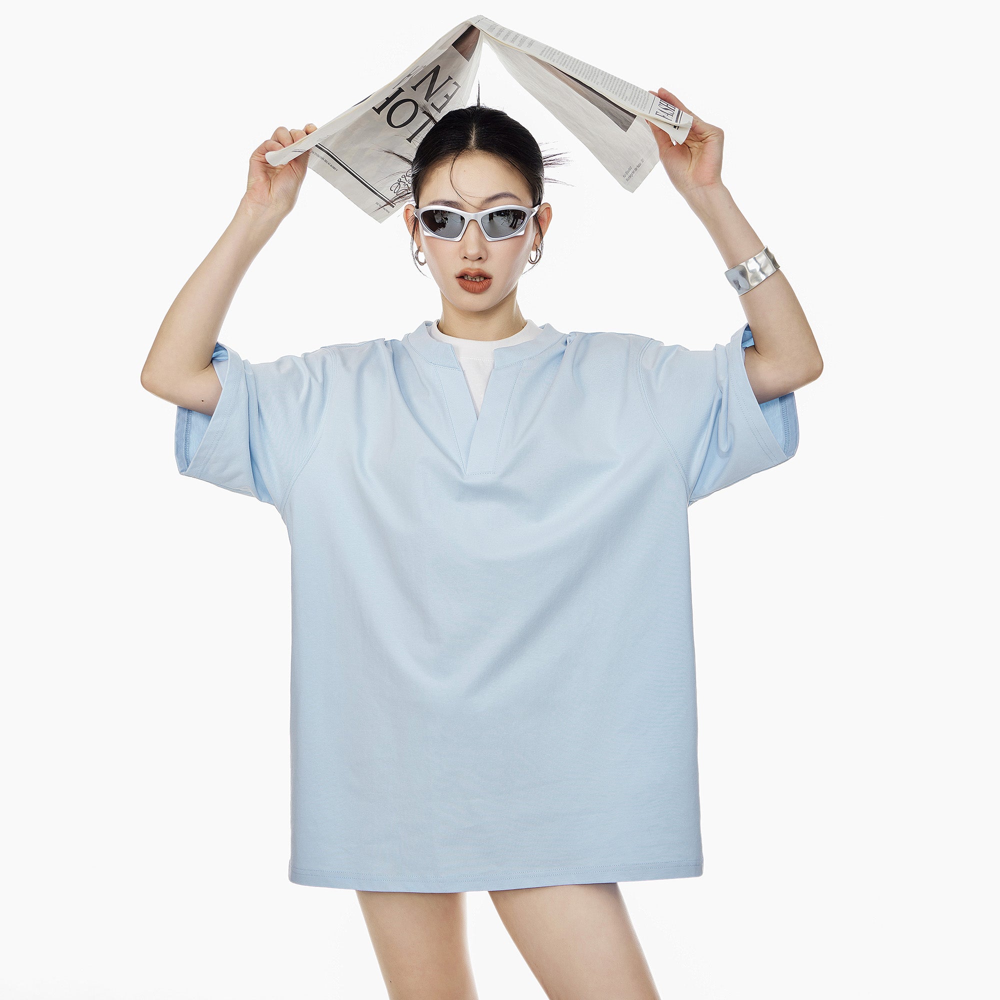 Contrast Color Fake Layered T-Shirt IC9036
