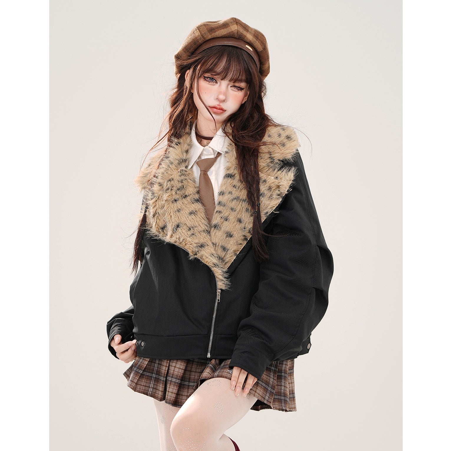 Leopard Print Plush Jacket KK2012