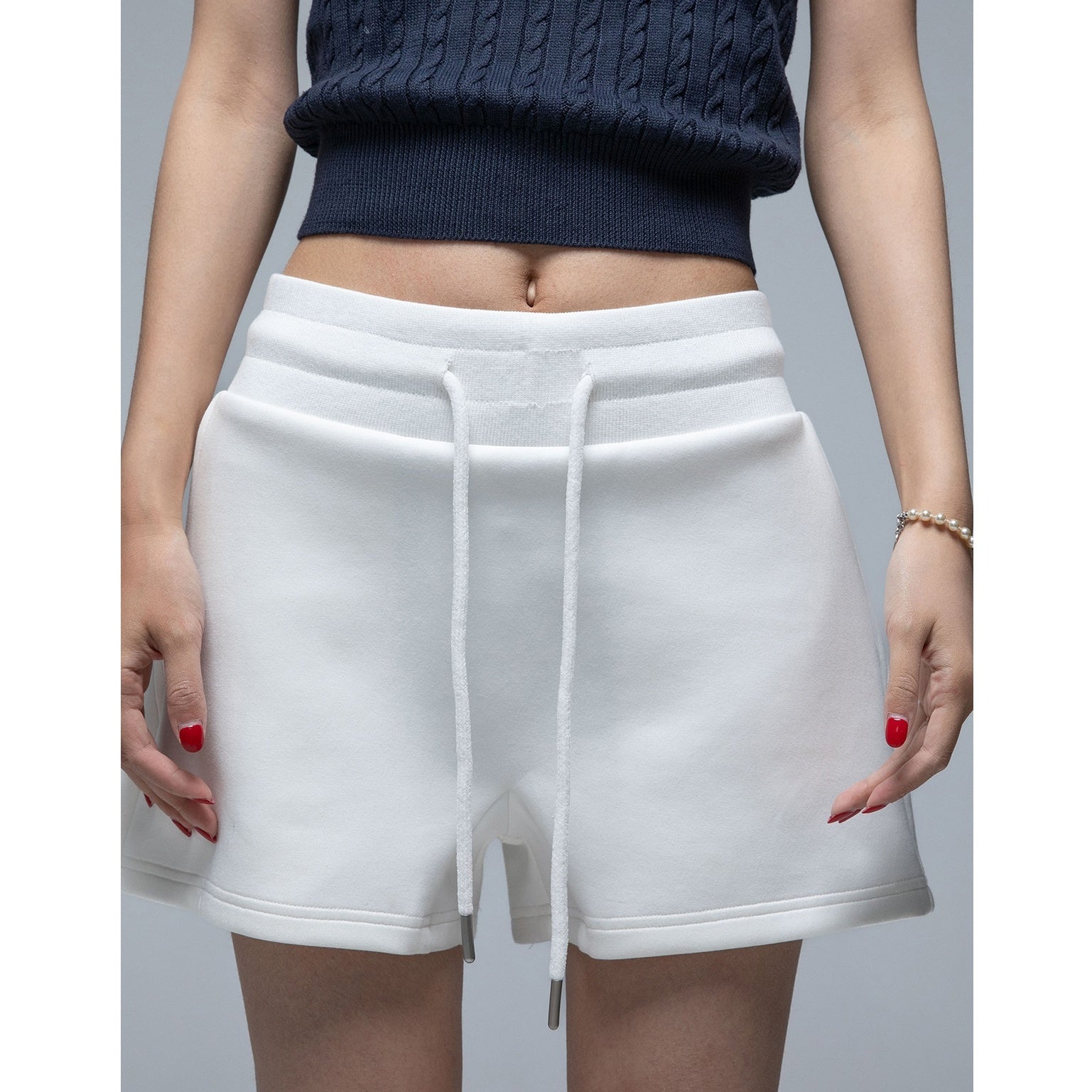 Drawstring High Waist Sweat Short Pants IC9037