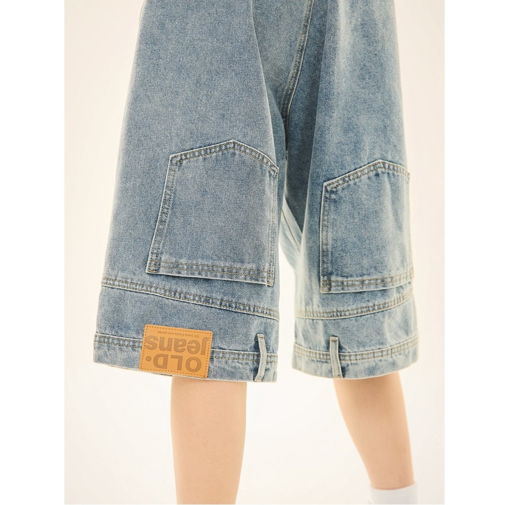 Wash Reverse Design Denim Loose Cropped Pants MW9264