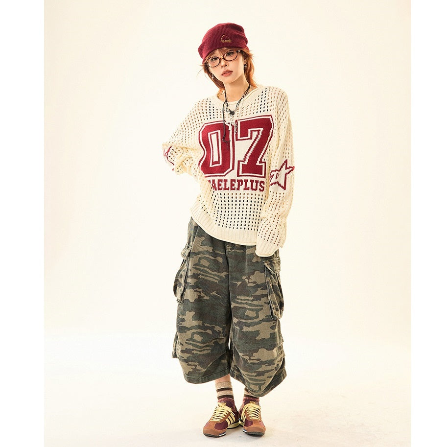 Cut-out Crew Neck Number Sweater MW9520