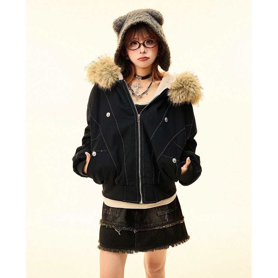 Fur Collar Work Style Hooded Blouson MW9807