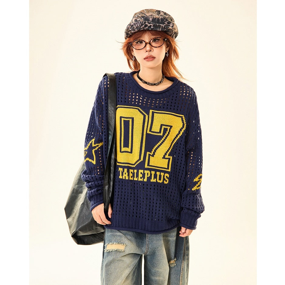 Cut-out Crew Neck Number Sweater MW9520