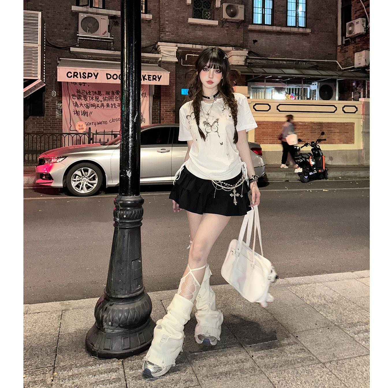 Butterfly Lace Side Gather T-shirt KK2047
