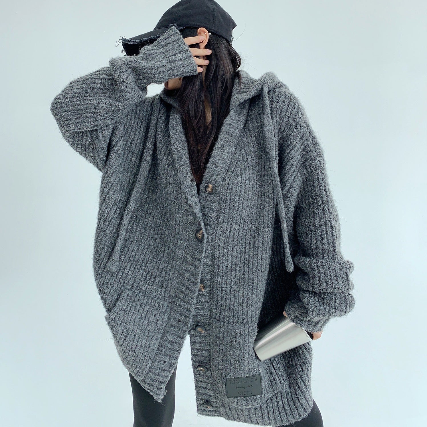 Heavy Industry Coarse Needle Hooded Knitted Jacket MW9512