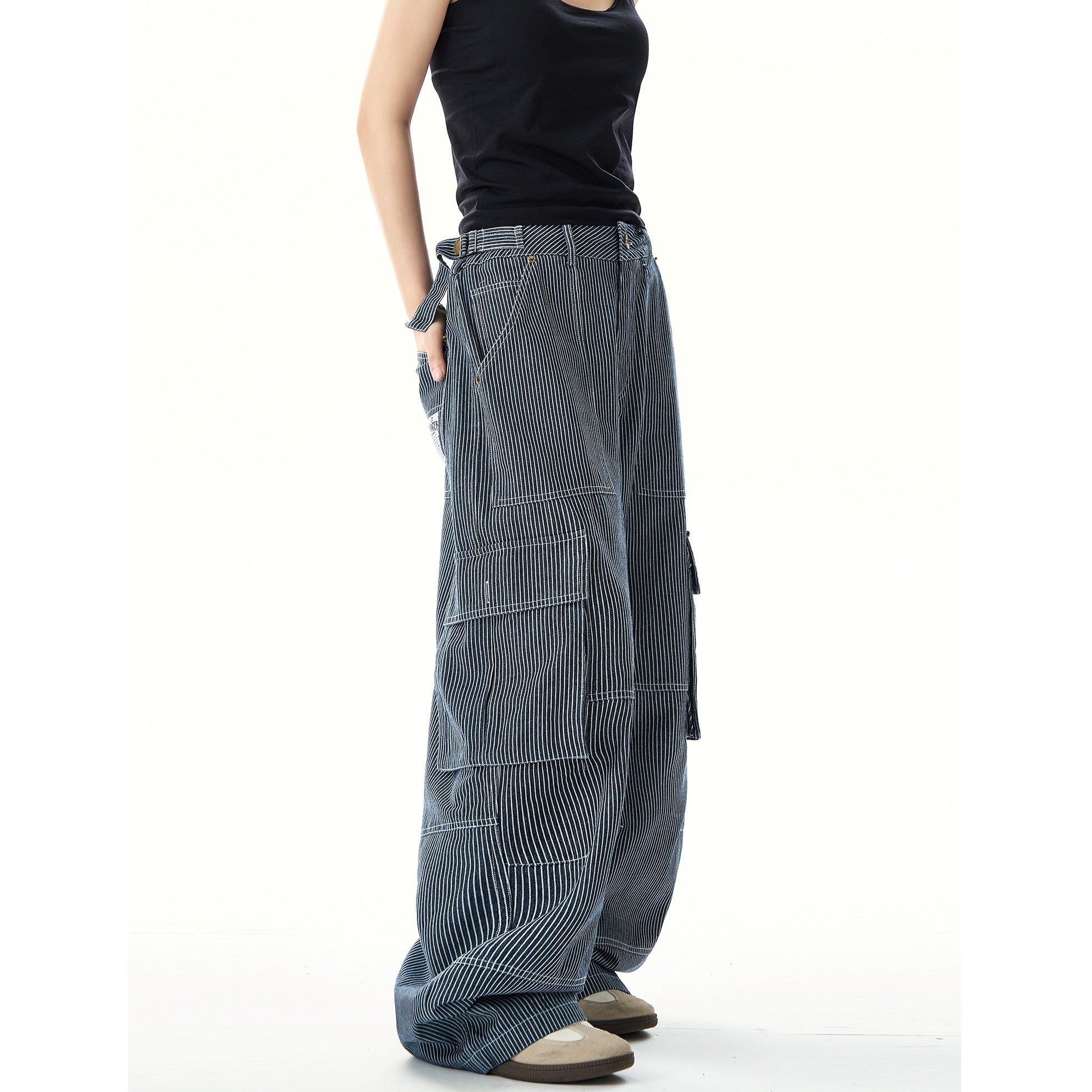 Retro Hickory Stripe Loose Cargo Pants HG7137