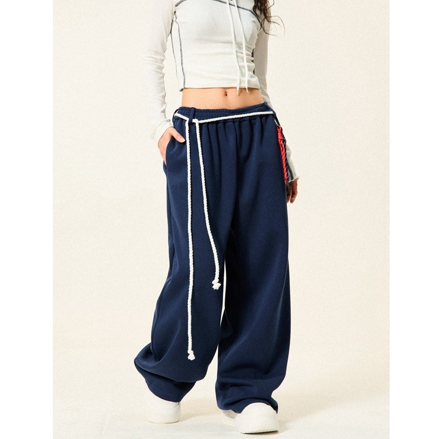 Braided Rope Loose Straight Sweatpants YS014