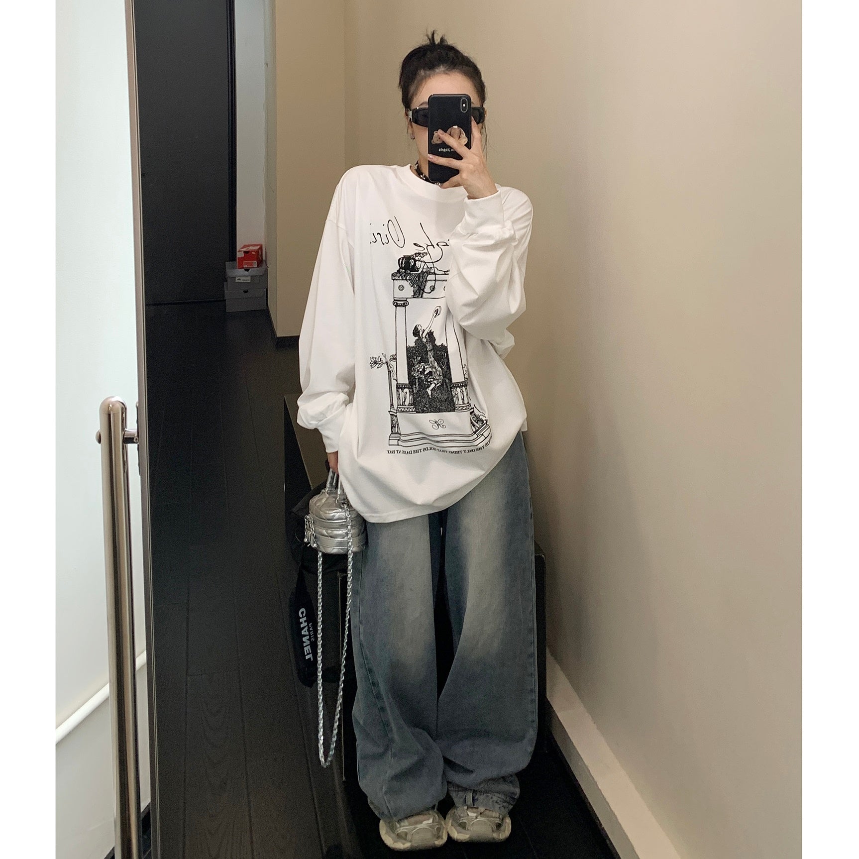 Oversize Printed Long-sleeved T-shirt MW9307