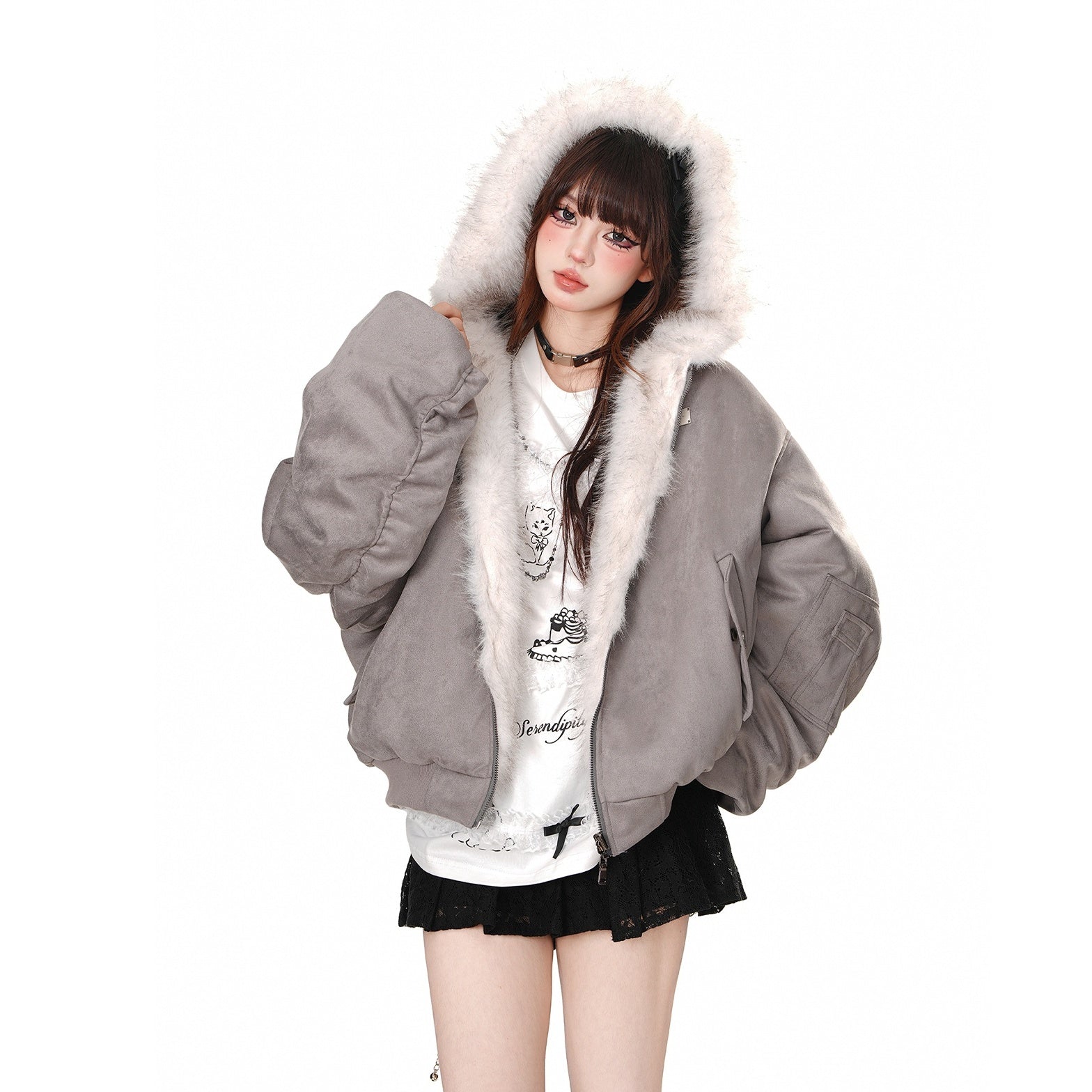 Hooded Reversible Plush Jacket KK2022