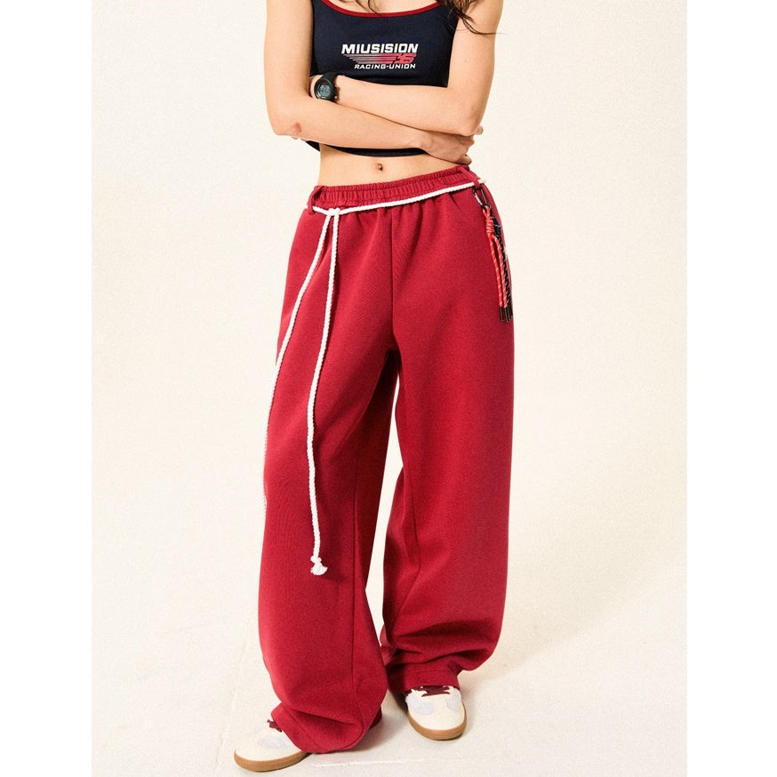 Braided Rope Loose Straight Sweatpants YS014