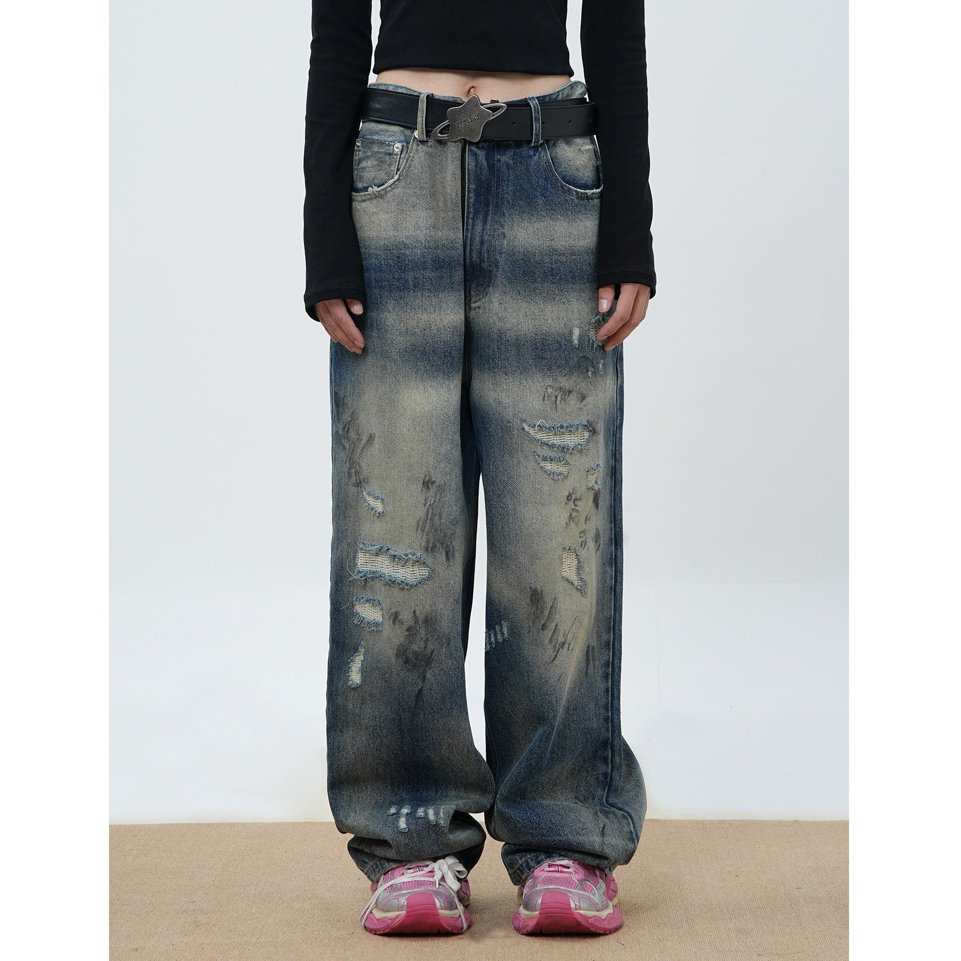 Dirty Ink Ripped Loose Straight Jeans MW9495