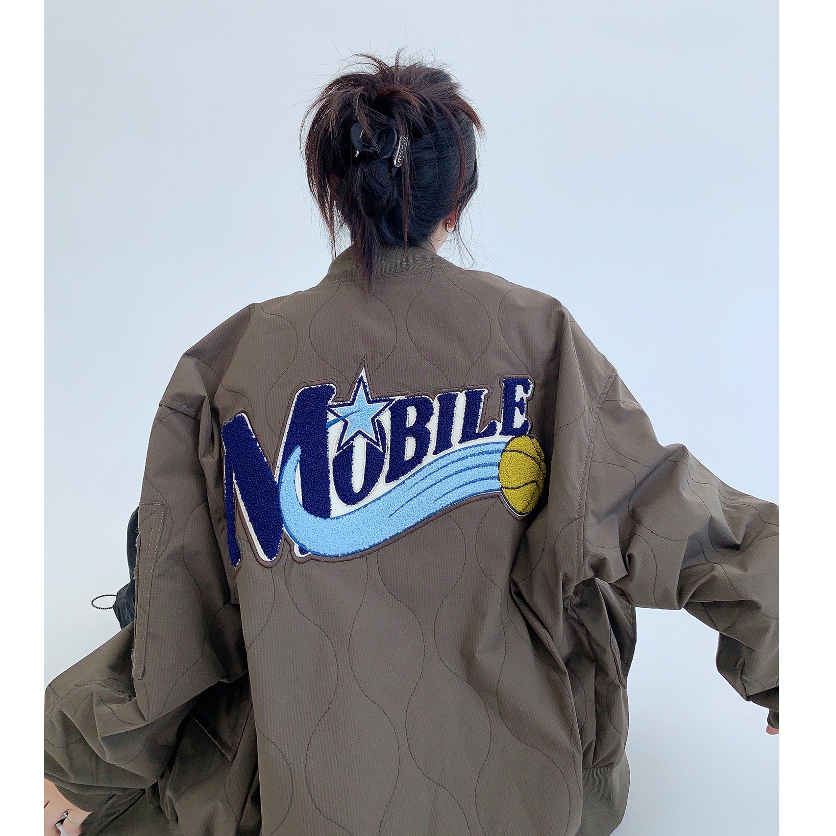 Embroidered Loose Quilting Baseball Jacket MW9536