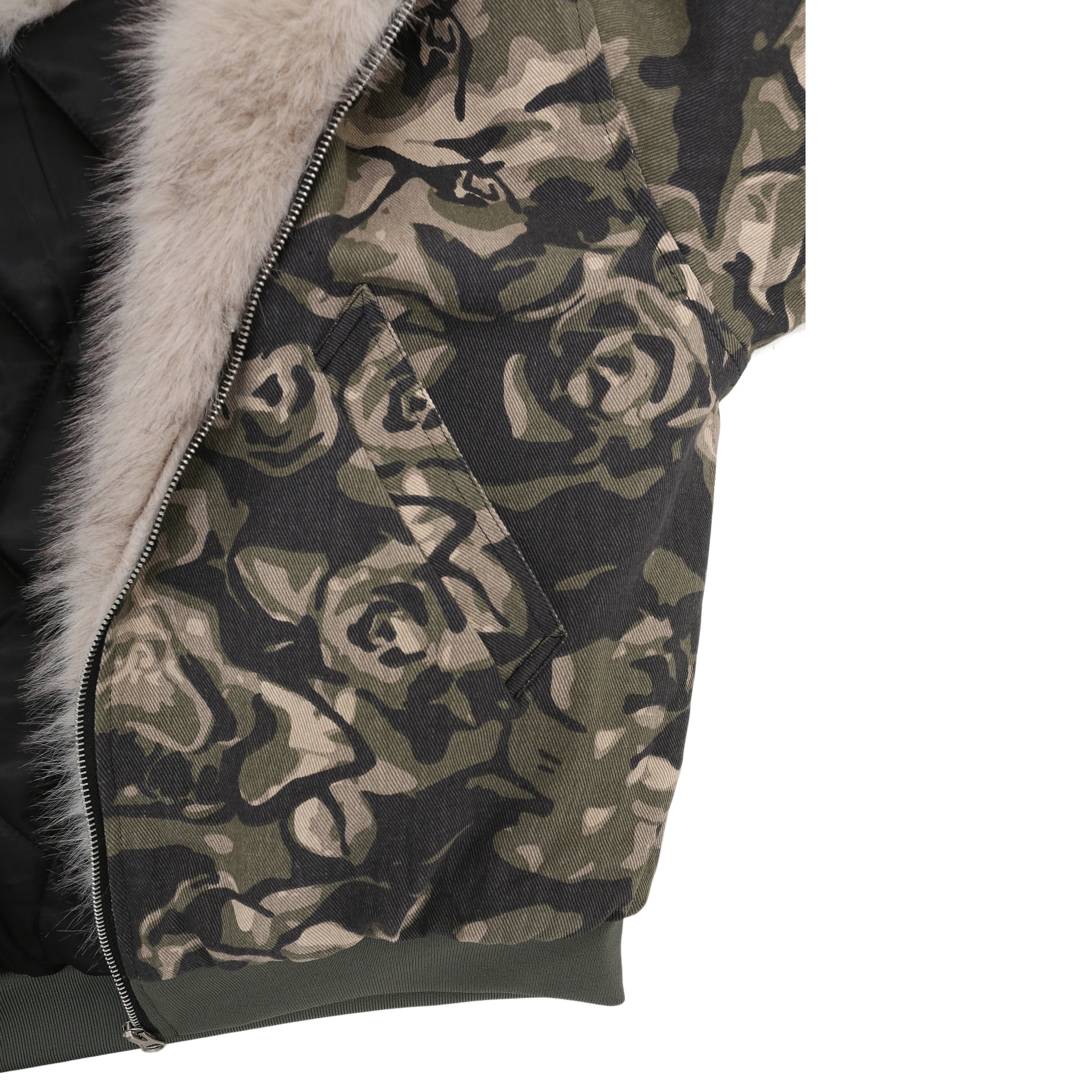 Fur Collar Hooded Camouflage Quilting Jacket GB7015