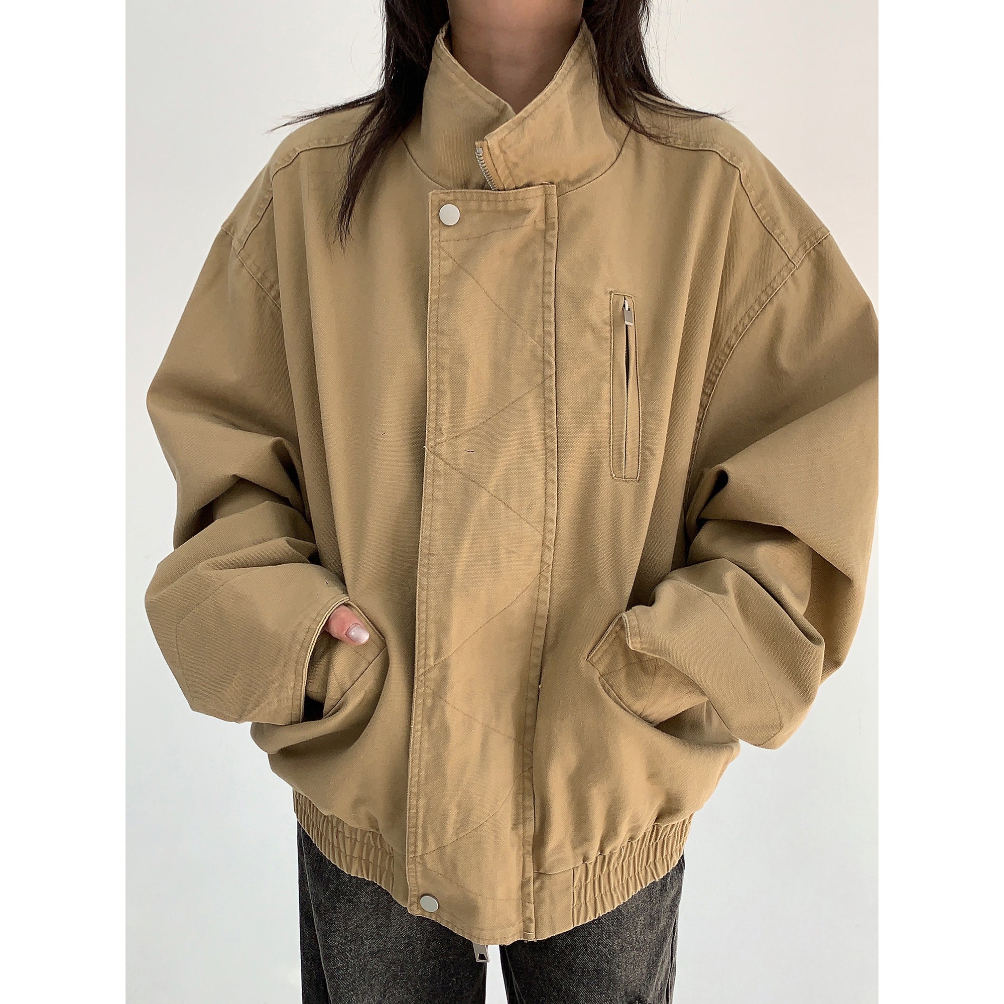 Wash Style Stand Collar Loose Blouson MW9856