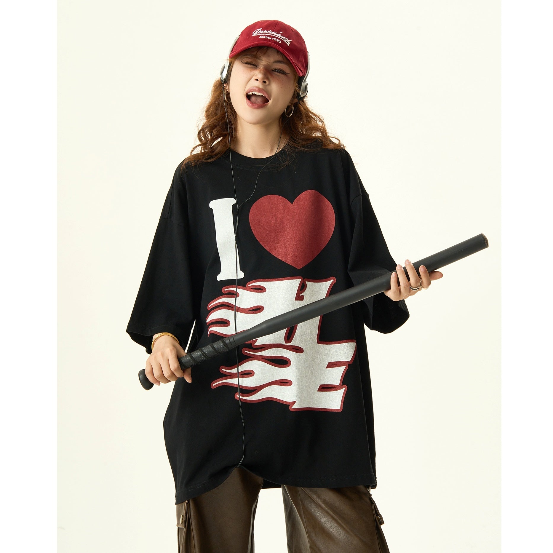 Niche Heart Design Print T-shirt HG7051