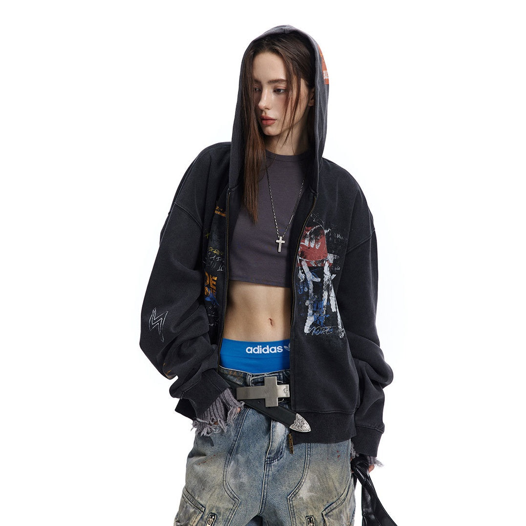 Paint Style Graffiti Sweat Hooded Jacket MW9944