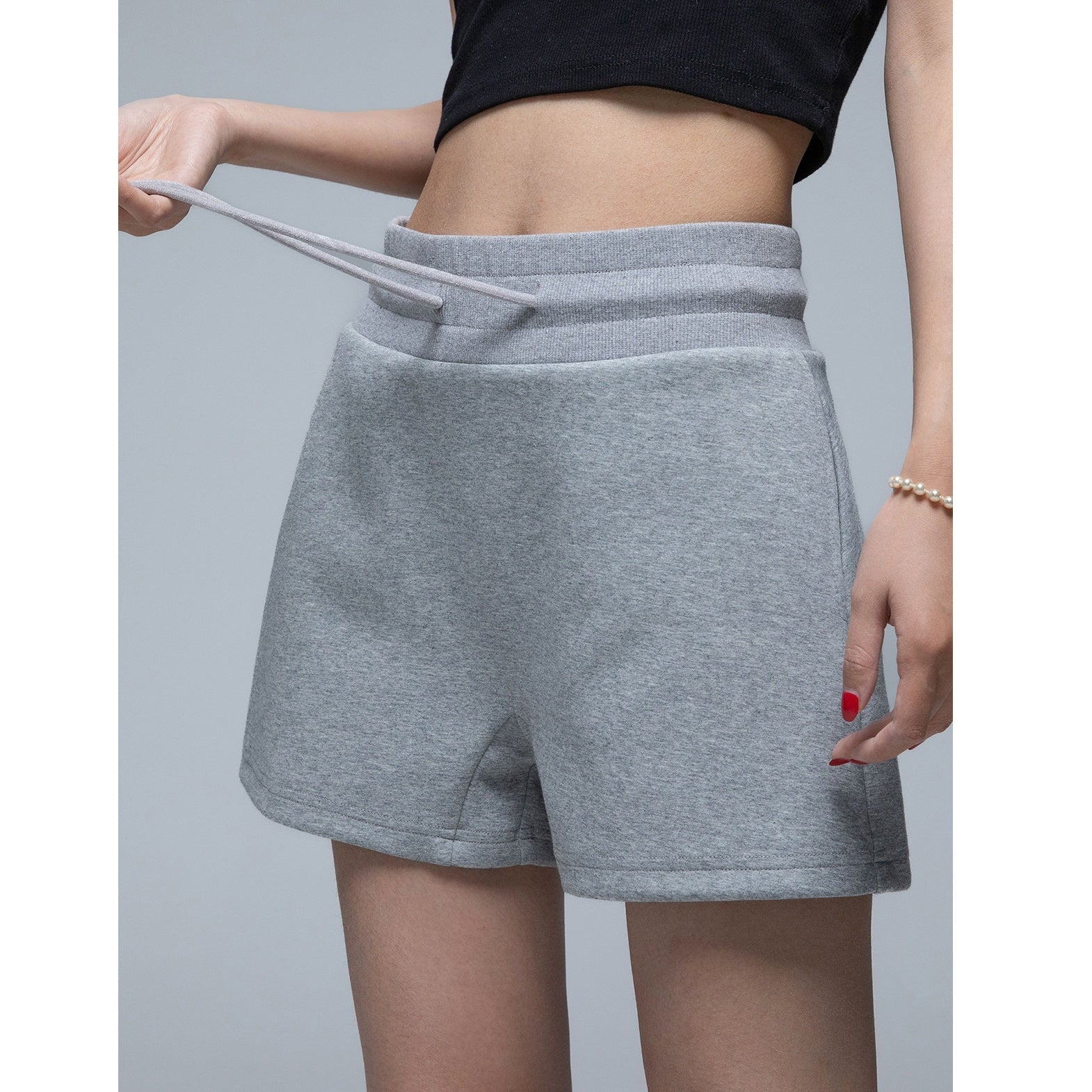 Drawstring High Waist Sweat Short Pants IC9037