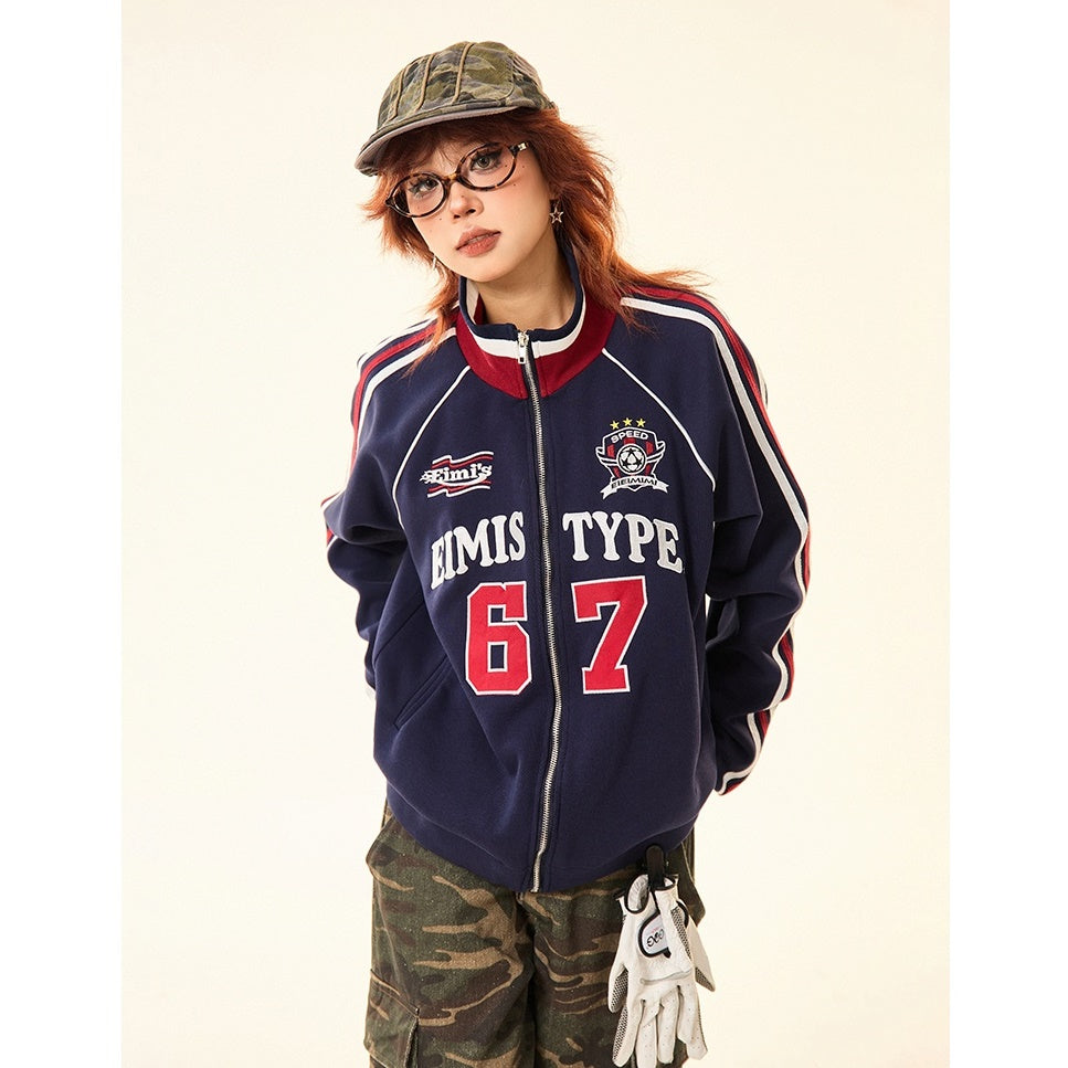 Letter Stripe Sports Style Zip Sweat Jacket MW9424