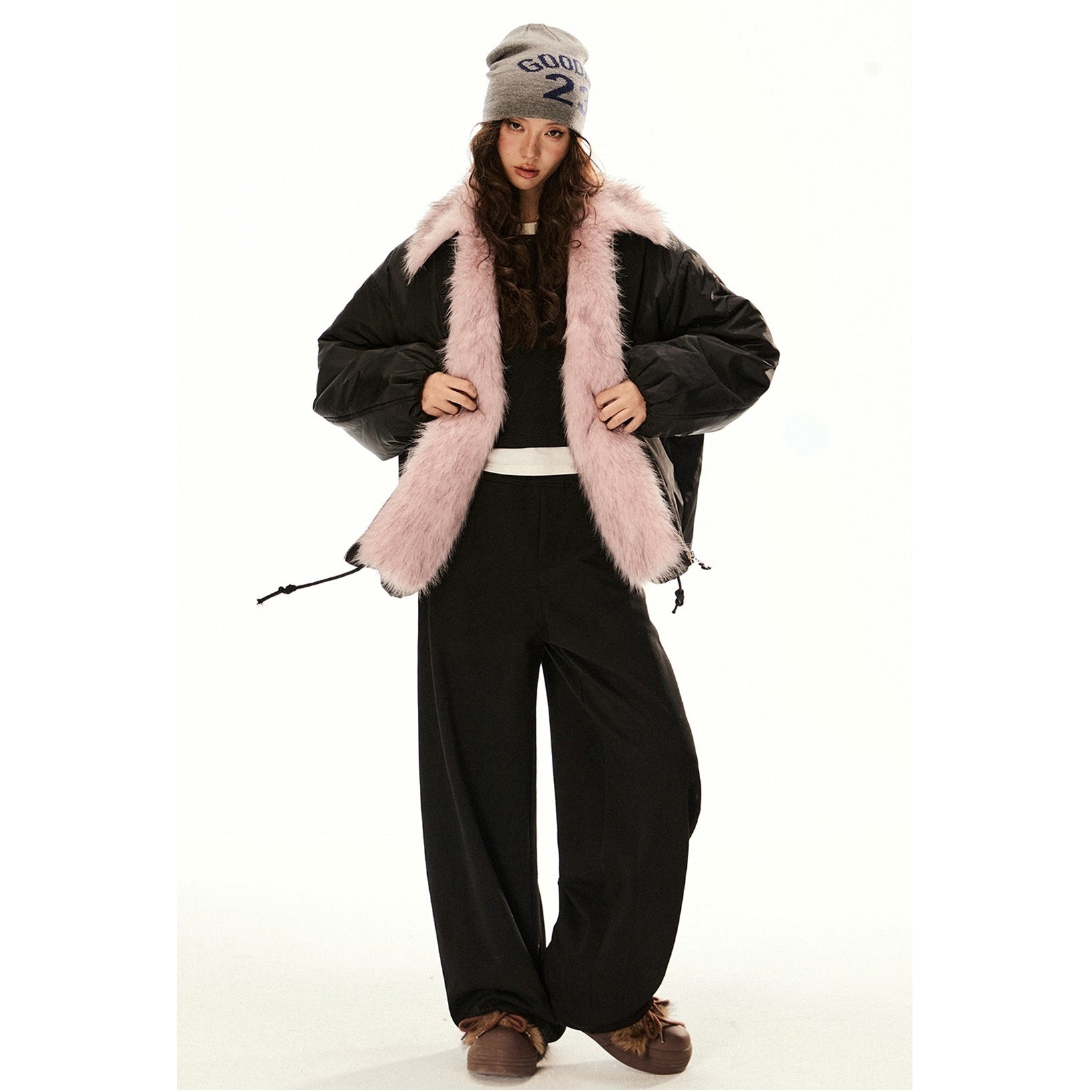 Contrast Fur Collar Zipper Casual Jacket EZ208