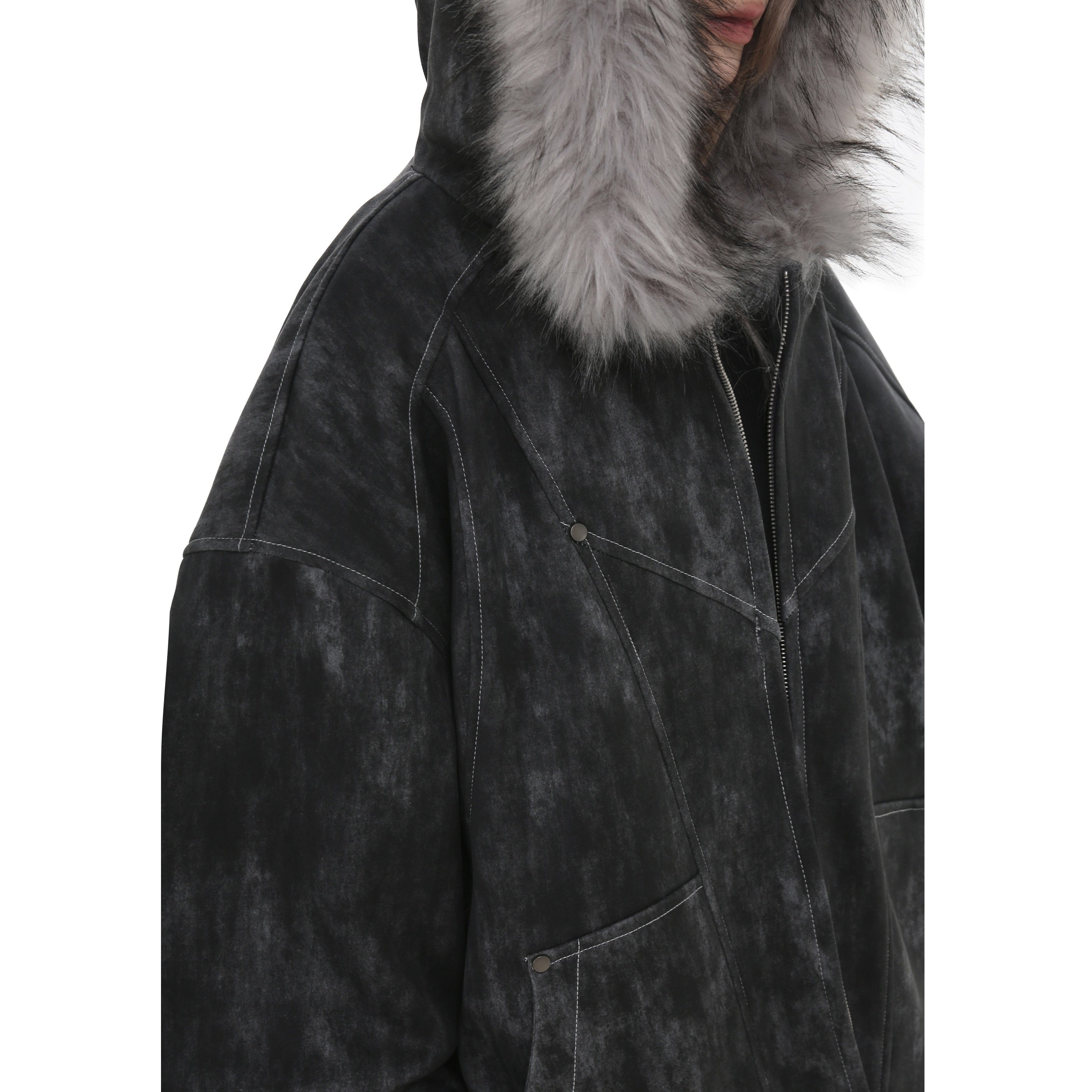 Tie-dye Hooded Fur Collar Jacket MW9755