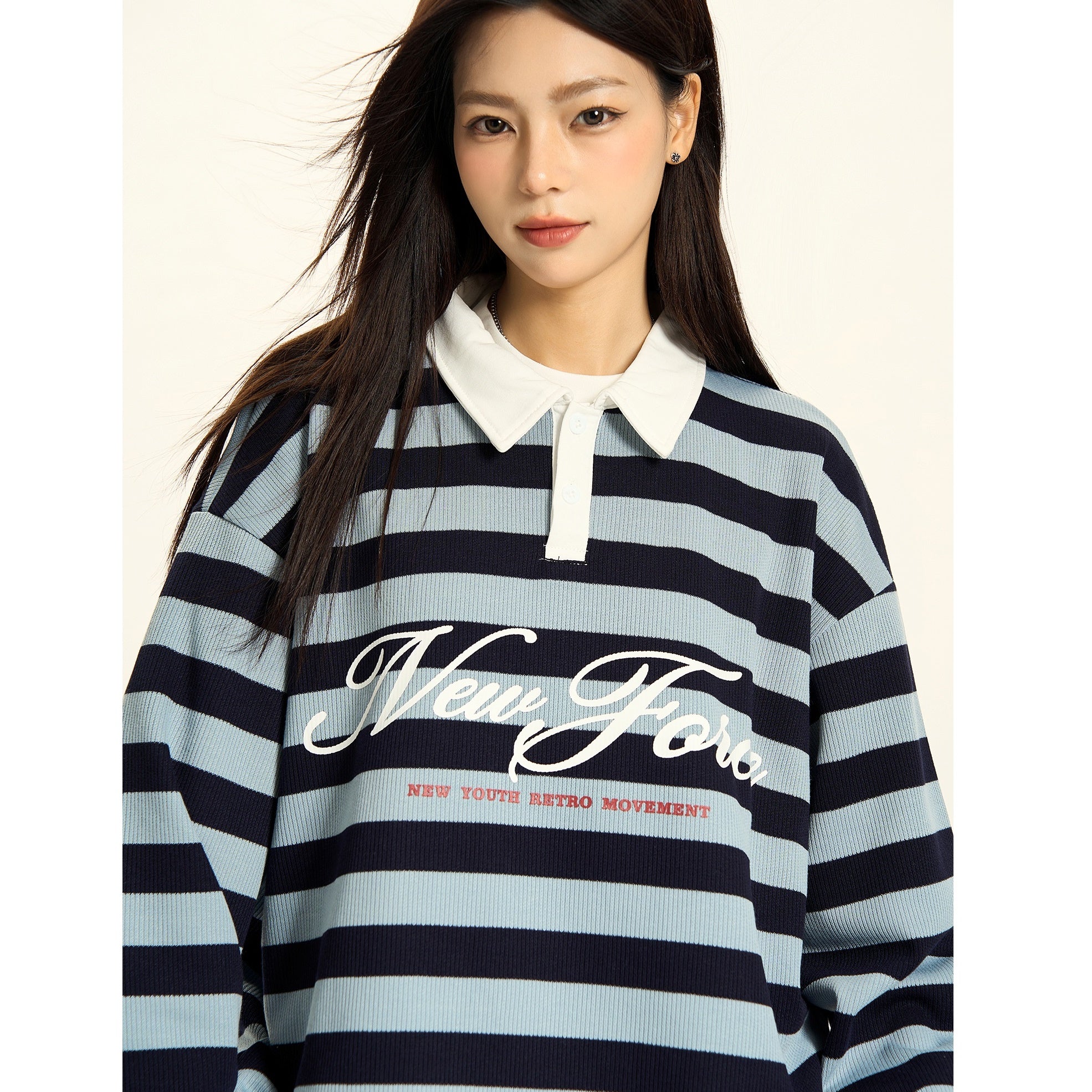 Lazy Border Polo Neck Long Sleeve Pullover MW9401