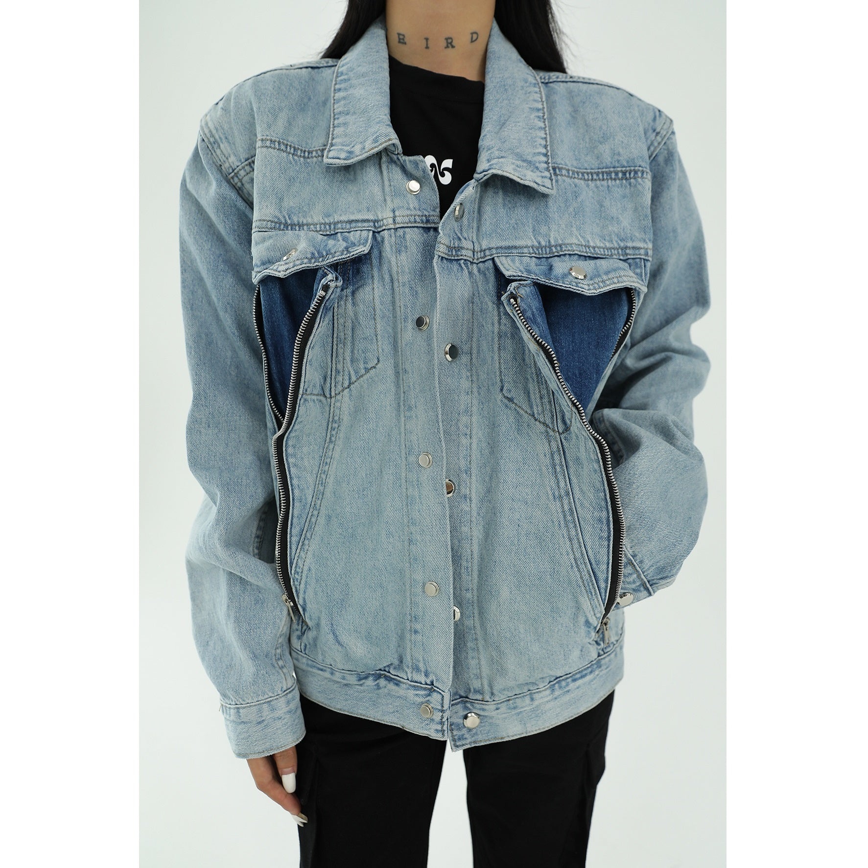 Zip Design Light Color Denim Jacket AC7069