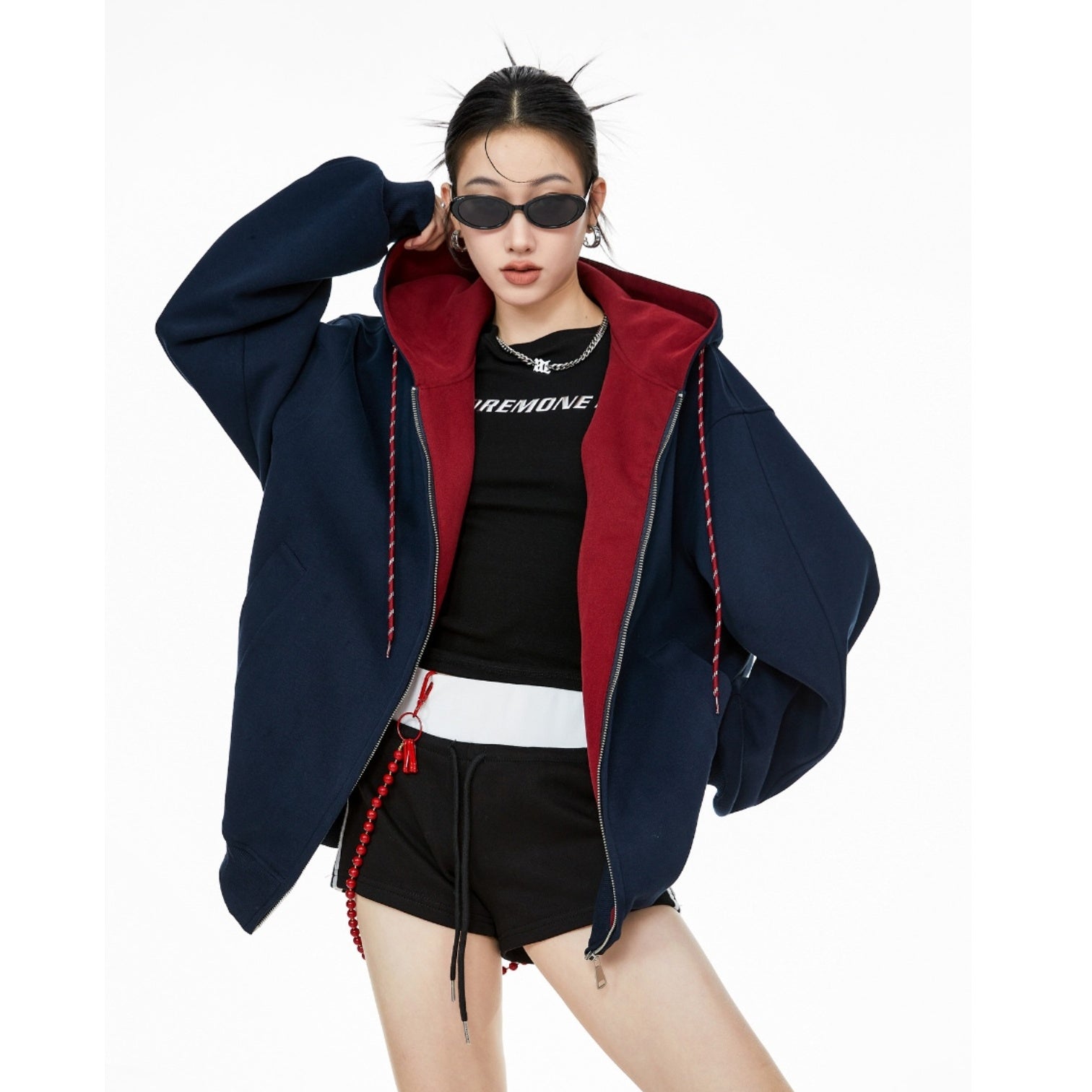 Contrast Color Hooded Sweat Jacket IC9008