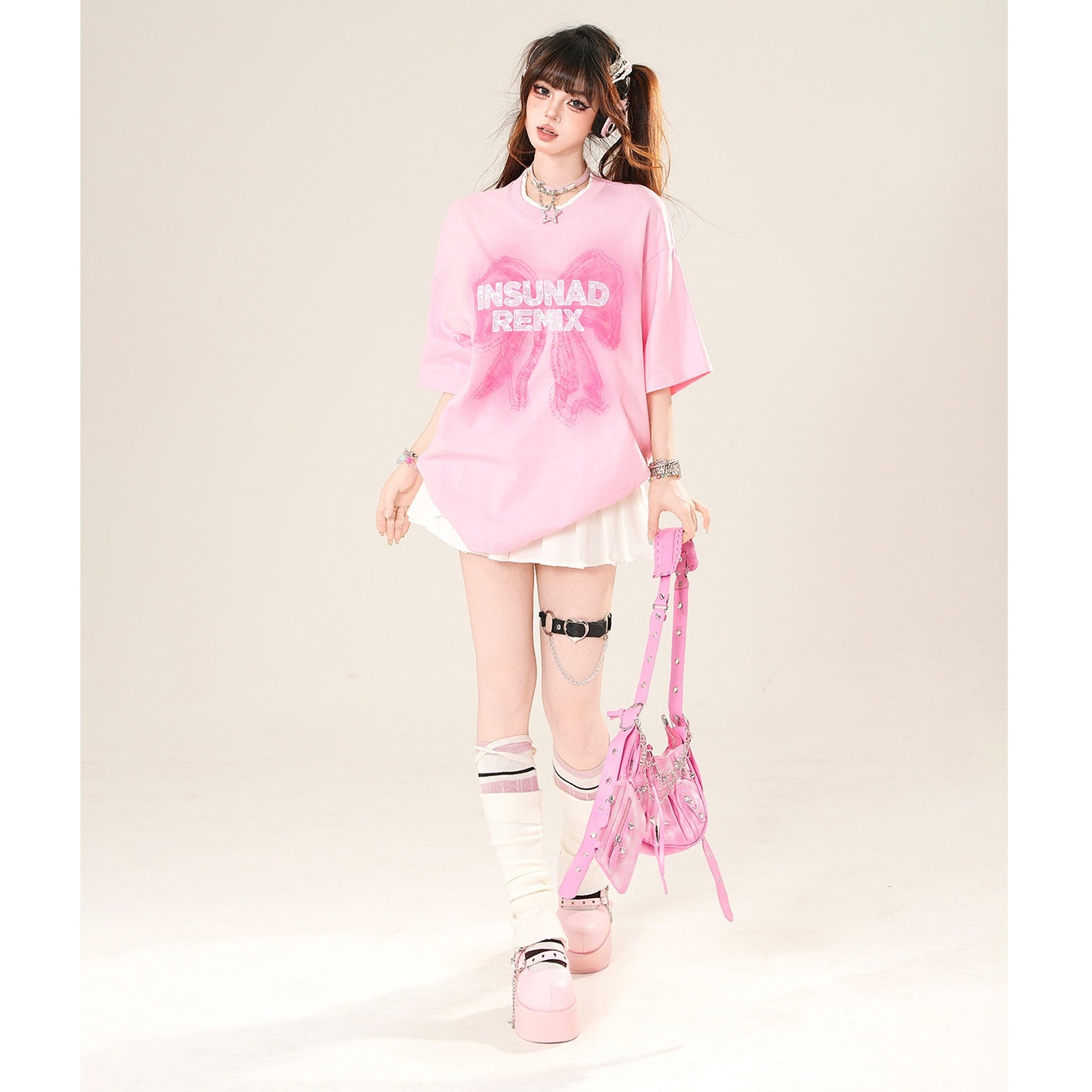 Ribbon Print Loose T-Shirt KK2029