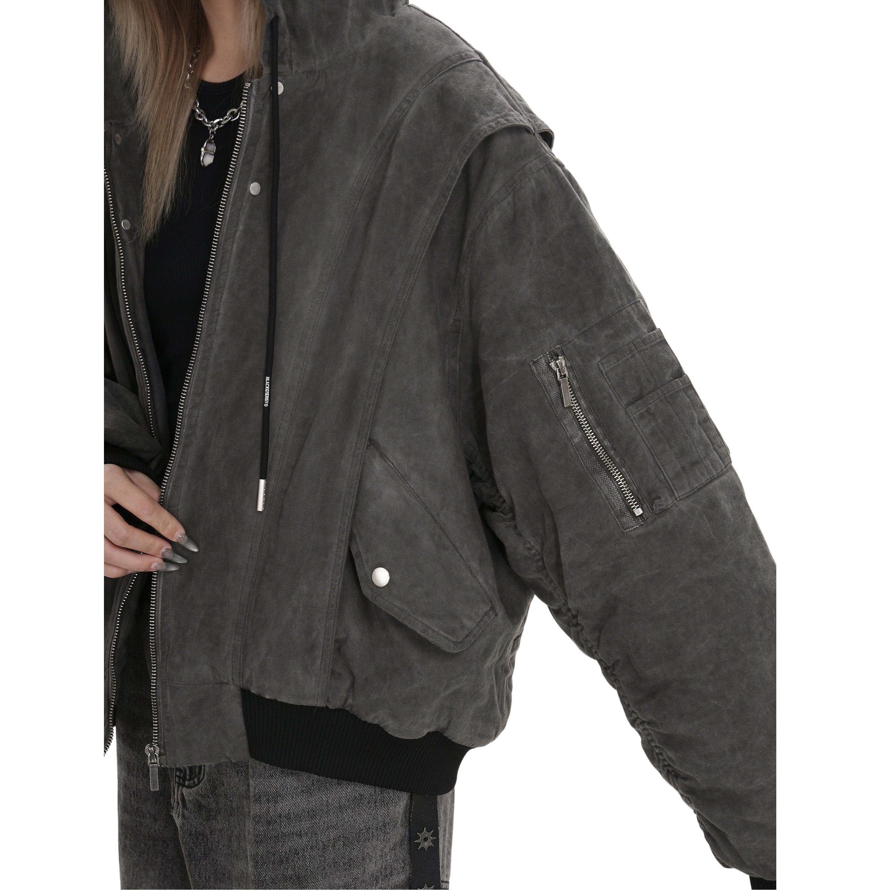 Washed Distressed Work Hooded Quilting Jacket GB7018