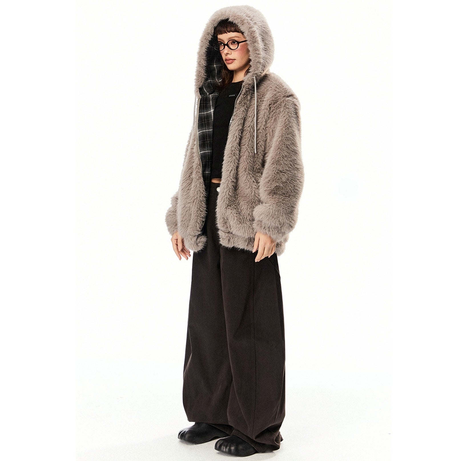 Plush Fake Fur Hooded Jacket EZ230