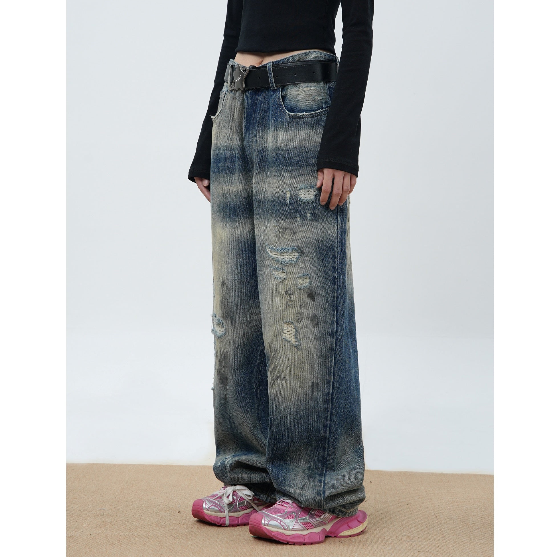 Dirty Ink Ripped Loose Straight Jeans MW9495