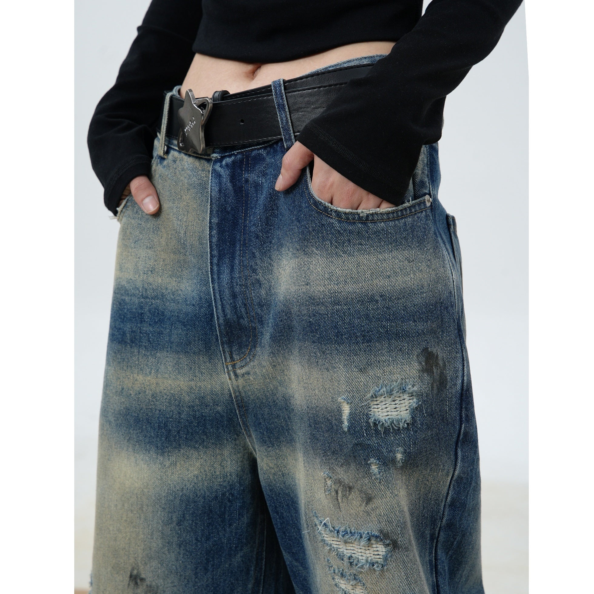 Dirty Ink Ripped Loose Straight Jeans MW9495