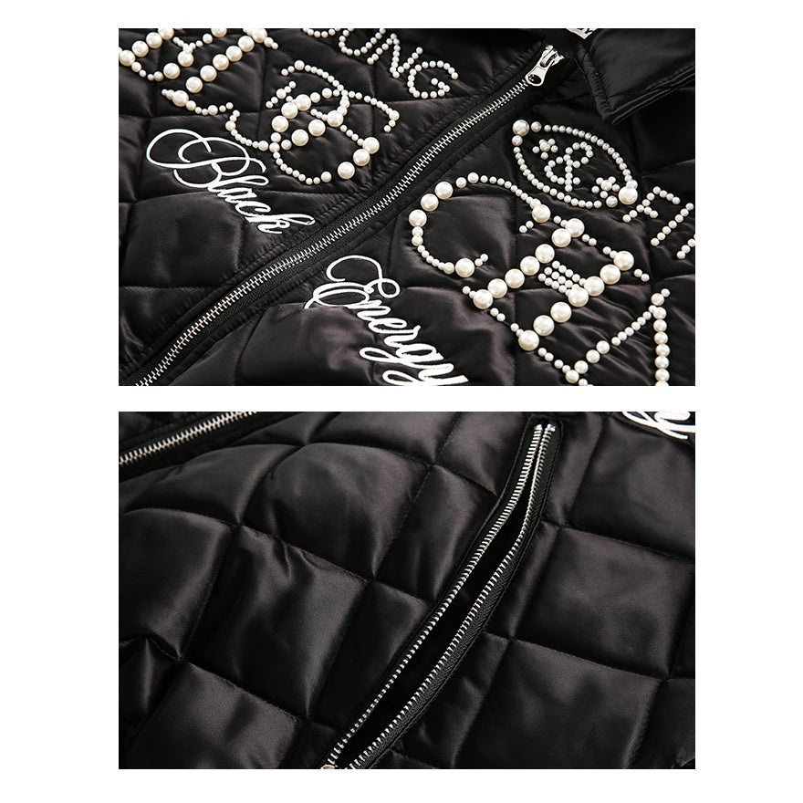 Pearl Beads Letter Quilting Jacket MW9785