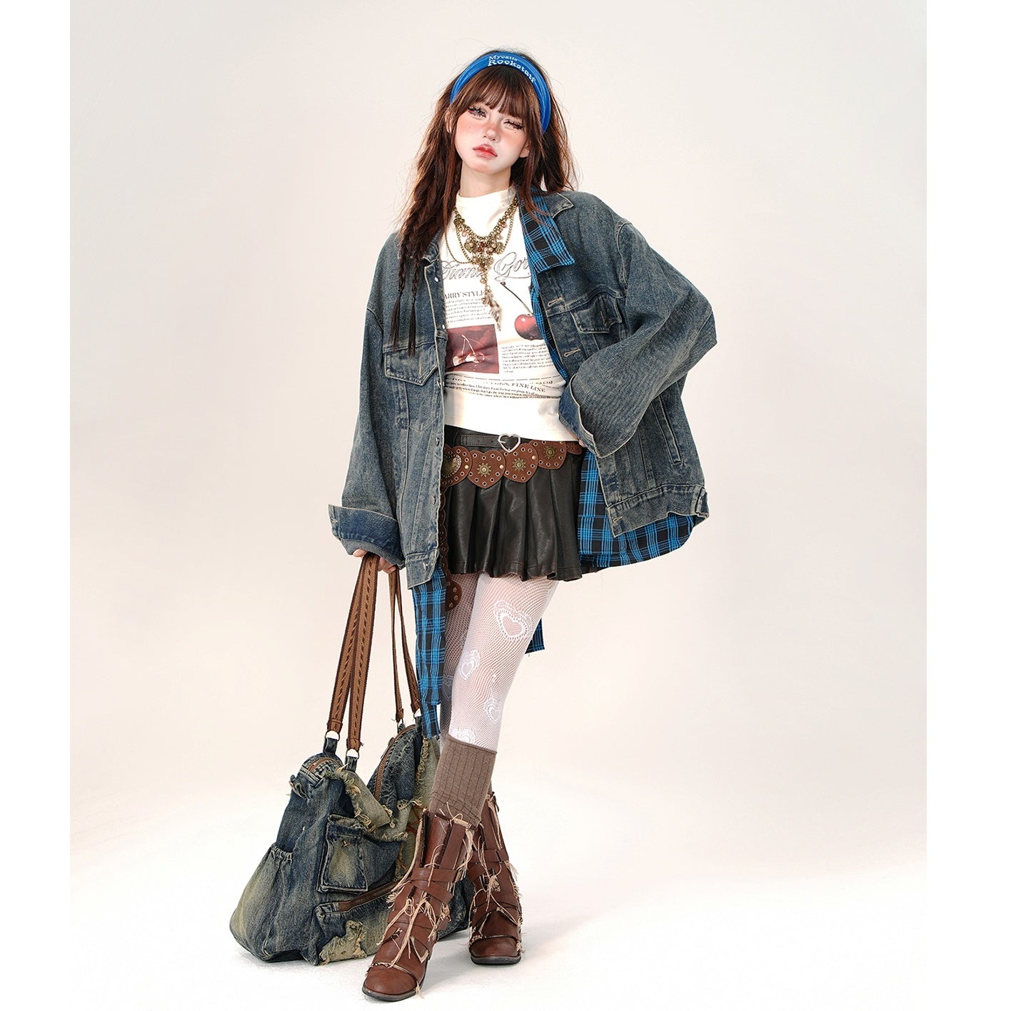 Fake Shirt Layered Loose Denim Jacket KK2006