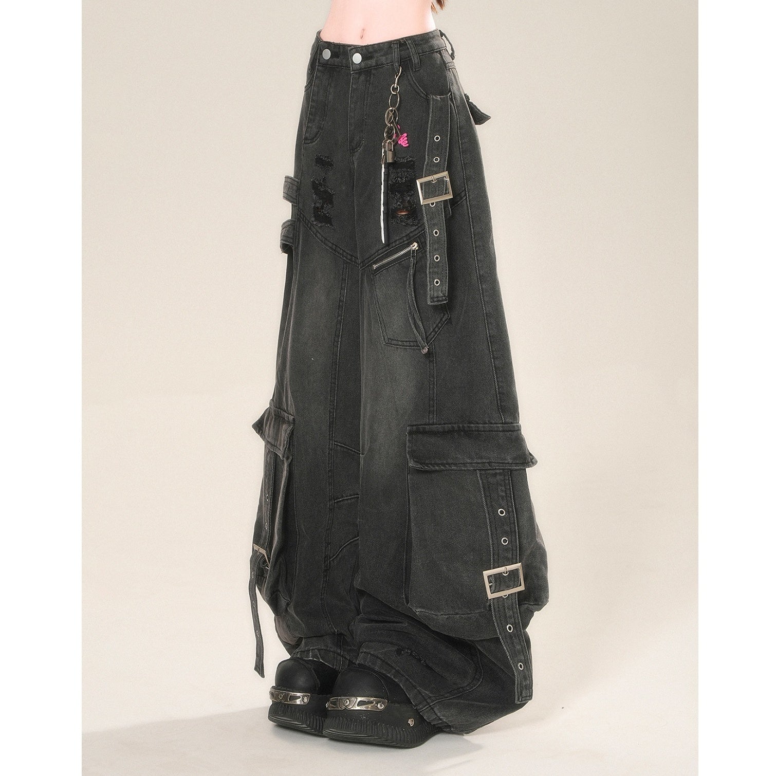 Ripped Wide Buggy Cargo Jeans KK2056