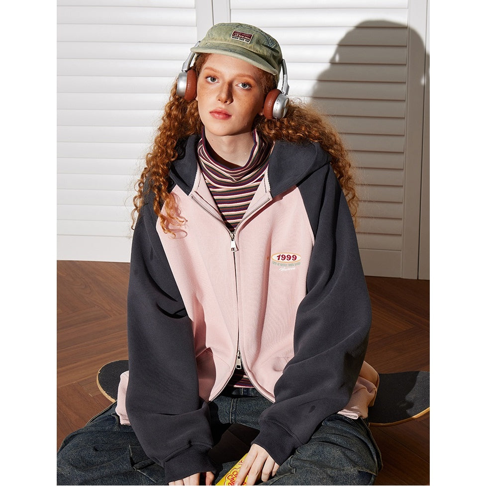 Contrasting Color Hooded Jacket BT7035