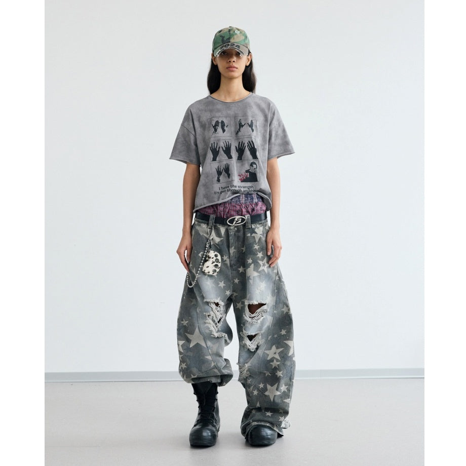Vintage Cropped Print Washed T-shirt PS7014
