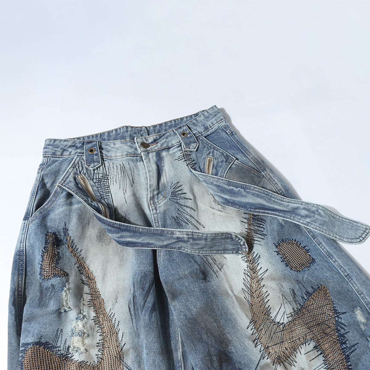 Washed Irregular Curved Blade Jeans BK7065