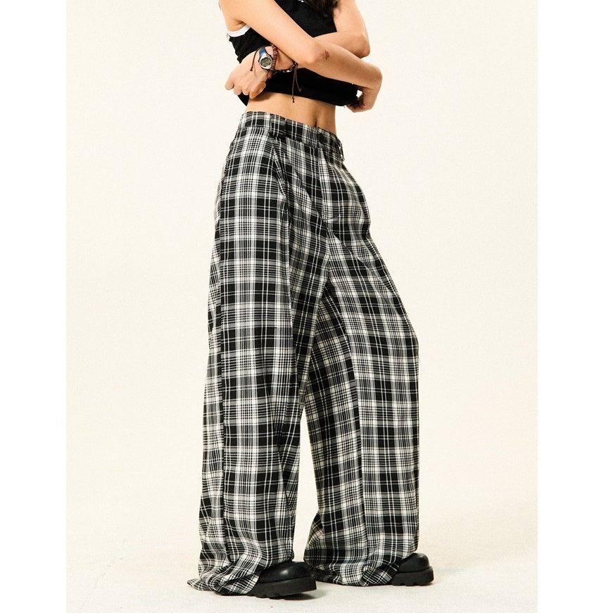 Monotone Plaid Low-waisted Wide-leg Pants YS7009