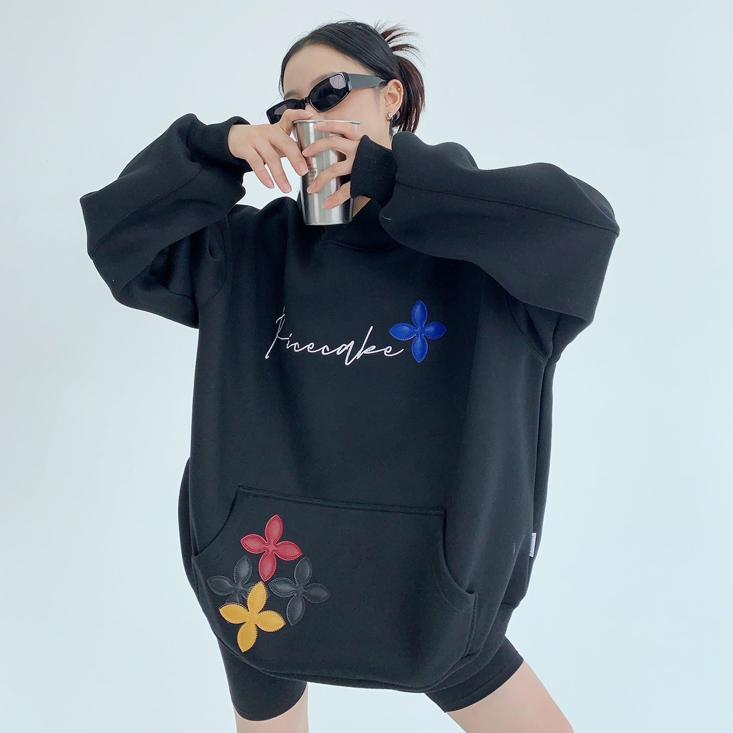 Embroidery Leather Flower Hoodie MW9547