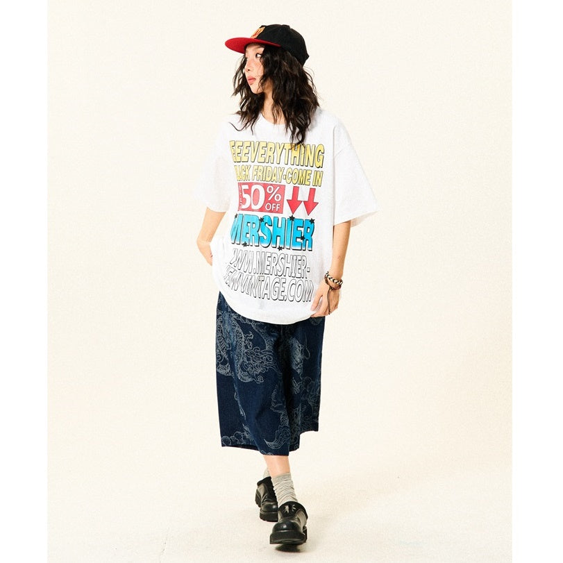 Colorful Letter Loose Pop T-Shirt YS7013