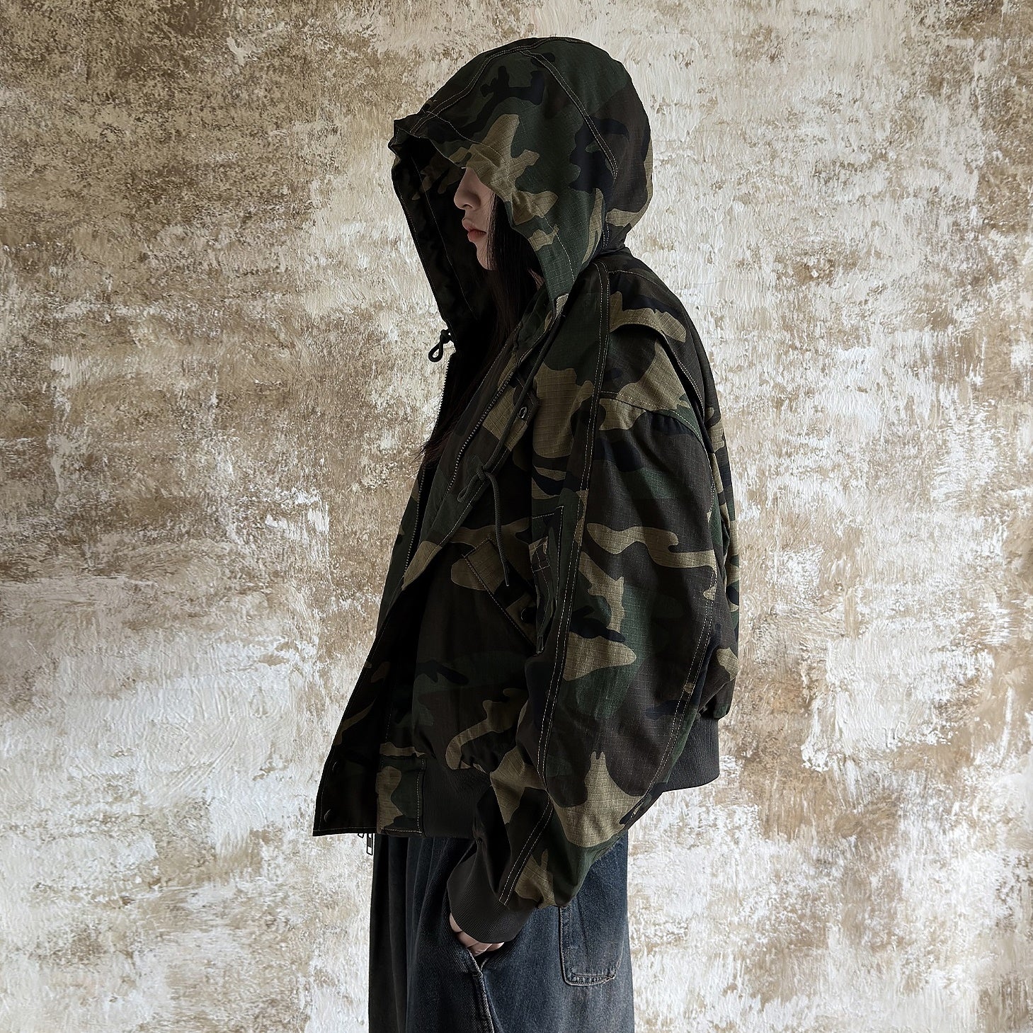 Camouflage Hooded Padded Zip-up Jacket MW9662