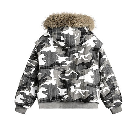 Fur Collar Hooded Camouflage Zipper Jacket EZ194