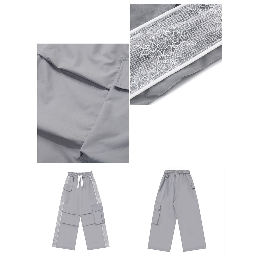 Lace Stitching Large Pocket Loose Cargo Pants RH029